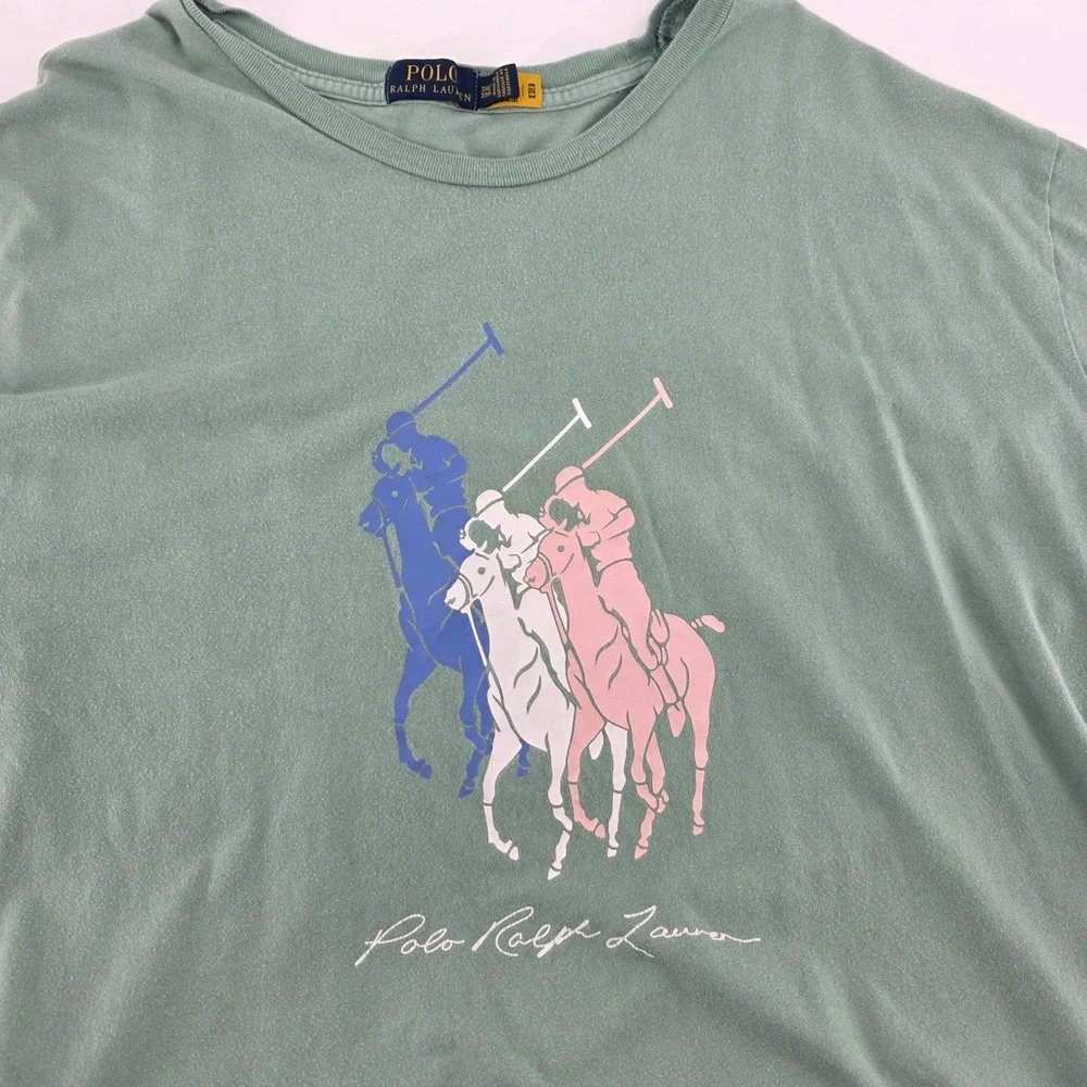 Polo Ralph Lauren T-Shirt Mens 3XLT Heritage Triple Pony Cotton Green Big & Tall